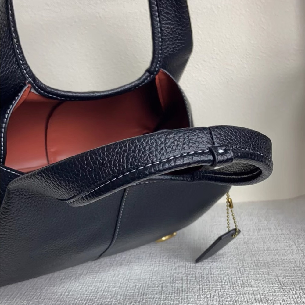 Coach Black Pebbled Leather Shoulder Bag with Gold Accents - Picture 8 of 9